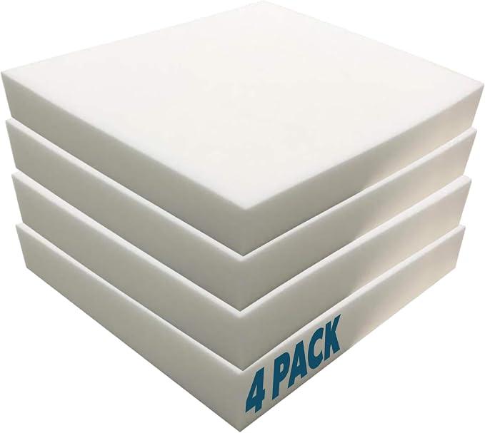 2" x 20" x 20" High-Density Upholstery Foam Padding, Thick Custom Pillow, Chair and Couch Cushion Replacement, Craft Supplies for Upholstery and Seat Repair, 4 Pack, Size: 2" x 20" x 20"