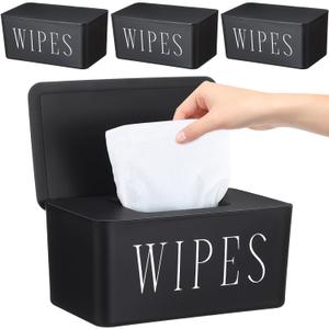 3 Pcs Large Baby Wipes Dispenser Refillable Wipe Holder with Lid Toilet Wipes Container for Bathroom Tissue Paper Storage Box for Home Office Cars (Black,Large)