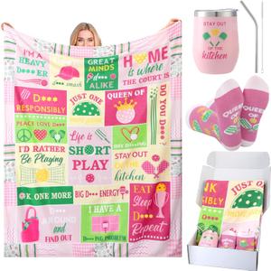 Patelai 5 Pcs Dink Ball Gifts for Women Funny Dinkball Blanket 12 oz Stainless Insulated Tumbler Novelty Socks Dinkball Lover Gift for Player Coach Christmas Birthday Mother Day (Pink, Green)