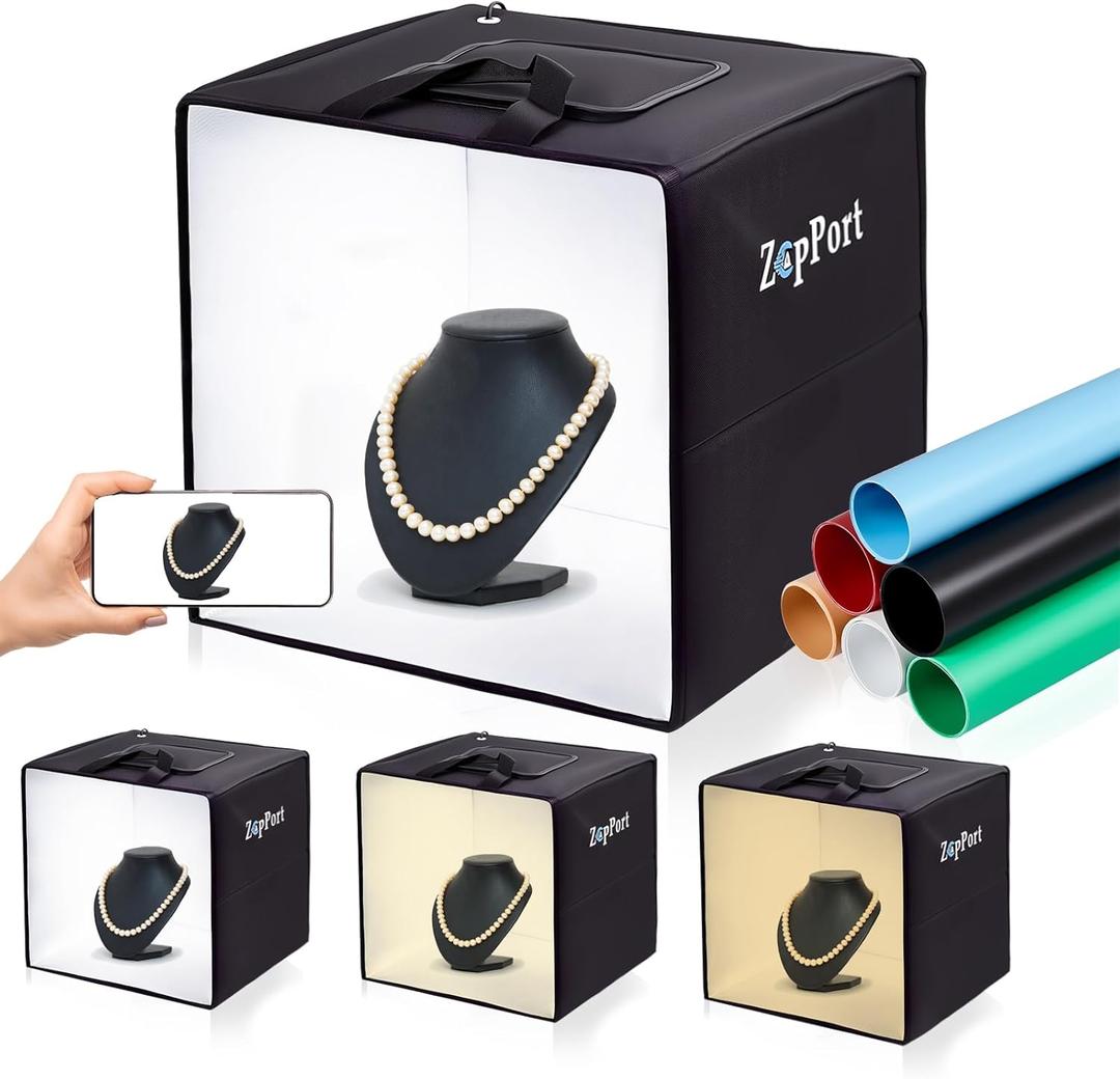 ZapPort Photo Light Box Photography | 16"x16" Photo Studio Lightbox with 120 LED Lights & 6 Backdrops for Jewelry and Small Items Product Photography 