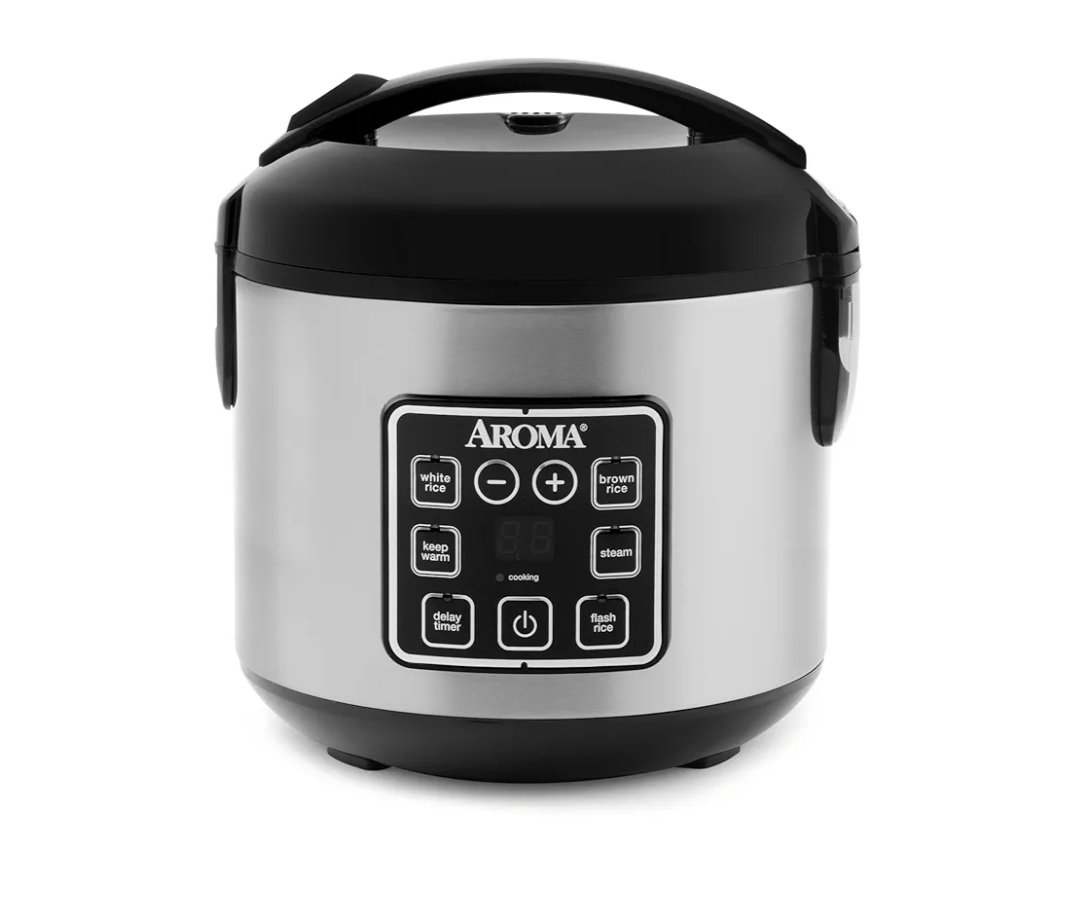 AROMA Digital Rice Cooker, 4-Cup (Uncooked) / 8-Cup (Cooked), Steamer, Grain Cooker, Multicooker, 2 Qt, Stainless Steel Exterior, ARC-914SBD with dents