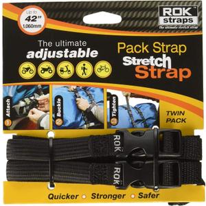 ROK Straps 10314 Adjustable Pack Stretch Straps for Motorcycle/ATV, Black, 42"