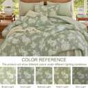 Dinjoy Comforter Set King Size Floral, 7 Piece Sage Green Bedding with Sheet Elegant Bed in a Bag with Botanical Flowers Lightweight Plant Comforters Farmhouse for All Season