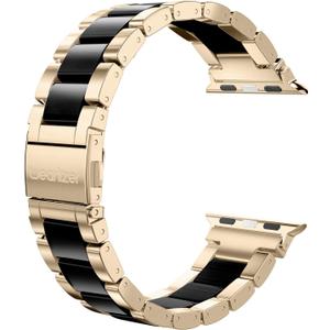 Wearlizer Compatible with Apple Watch Band 38/40/41/42mm Womens, Stainless Steel Wristbands Scrub Gold Resin Replacement Classic Bracelet Clasp iWatch Series 11 10 9 8 7 6 5 4 3 SE/Ultra 3 2 1/Sport (Champange Gold+Black)