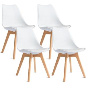CangLong Dining Chairs Set of 4, Mid Century Modern Kitchen and Dining Chair, Soft Padded Dining Desk Chairs with Wood Legs, for Kitchen, Dining, Living Room & Bedroom, White
