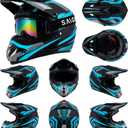 Motocross Helmet,Youth & Adult ATV Dirt Bike Motorcycle Helmet,BMX 4-Wheeler Off-Road Mountain Bike Helmet,DOT Certified,W/Gloves Goggles Mask 4-Piece Set (Blue, Large)