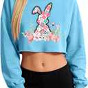 Womens Easter Shirts Cute Floral Bunny T-Shirt Leopard Print Tee Easter Gift Casual Top Shirts (Blue, M)