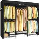 SONGMICS Heavy-Duty Clothes Rack, Garment Rack, Portable Closet, 68.7-Inch Wide Clothing Rack with Adjustable Mesh Shelves and Hanging Rails, Ink Black ULGR435B01 (with Fabric Cover)