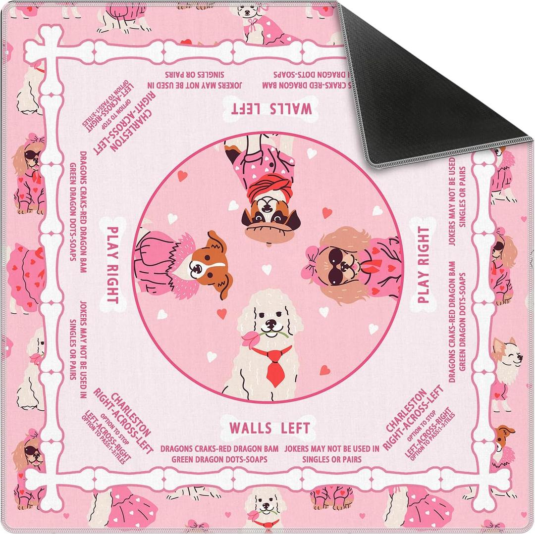 Coquette Cute Pink Dog Mahjong Mat 31.5" x 31.5",Funny Coquette Dog Non-Slip Noise Reduction Mahjong Table Cover Accessories Supplies for Dominoes Poker Card Board and Tile Games Gifts, 31.5" x 31.5" x 0.1"