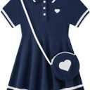 Move Dance Toddler Girl Sporty Dress Summer Clothes Kids Casual Sundress with Bag 2-7 Years (Blue)