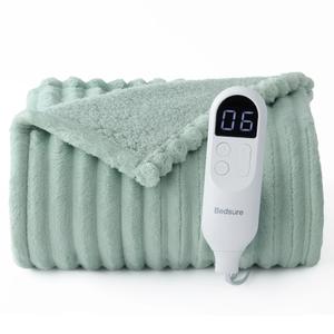 Bedsure Heated Blanket Throw Blanket  Fast Heating Electric Blanket, Soft Flannel Heated Throw with 4 Time Settings, 6 Heating Settings, Warm Gifts for Women Men (50x60 inches, Sage Green)