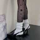 Women fishnet tights black fishnet stockings for women star patterned tights leggings (Black)