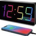 Peakeep Digital Alarm Clock for Bedroom Bedside, Extra Loud for Heavy Sleepers Adults, Large RGB Color Changing Colorful LED Big Numbers, Battery Backup Plug in Electric Clock with USB Charger (Black + 8 Colors)