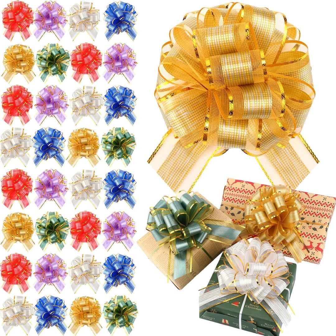 Poen 36 Pcs Valentine Day Pull Bows 6 Inch Gift Wrapping Bow for Baskets Large Ribbon Packaging Bows for Holiday Crafts Presents Gift Birthday Wedding Anniversary Party Decorations(6 Colors)