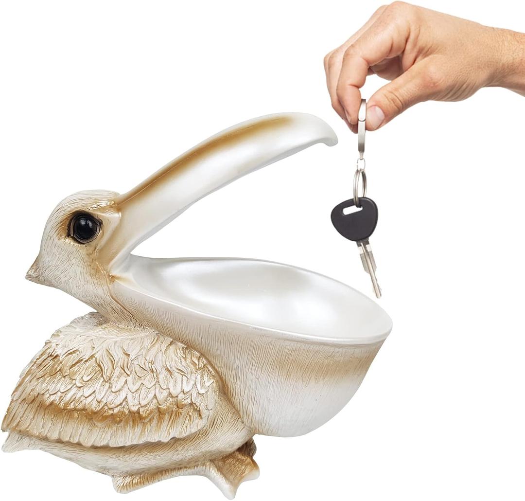 SanQing Creative Resin Statues Pelican Birds Statues Toucan Figurines Entrance Candy Keys Bowl Storage Basket Decor Ornament for Table Home Bar Office (PearlWhite)