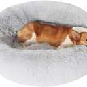 JOLLYVOGUE Dog Bed, Calming Anti-Anxiety Large Dog Bed, Fluffy Donut Cushion for Medium and Large Pets (27"/30"/36") (01 - Light Grey)