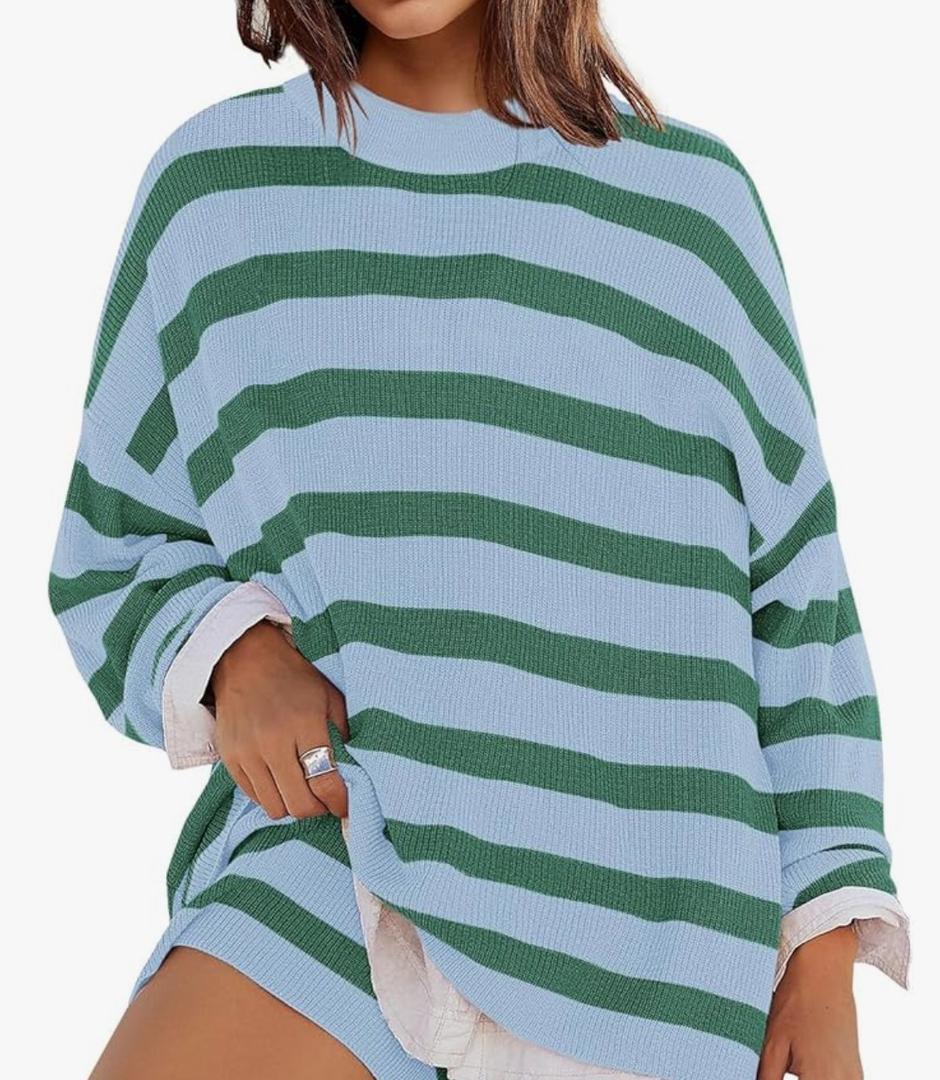 Panadila Womens Striped Sweater Set Oversized Lounge Sets Matching Pajamas Long Sleeve Sweater Top and Shorts XL