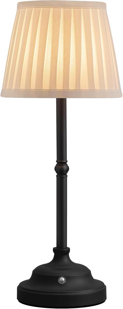 KDG Portables Cordless Table Lamp, Fabric Shade Desk Lamp, 5000mAh Rechargeable Battery Powered Lighting, Dimmable Light for Dining Room, Bedroom, Bedside, Bar, Night Light, Camping, Balcony (Black)