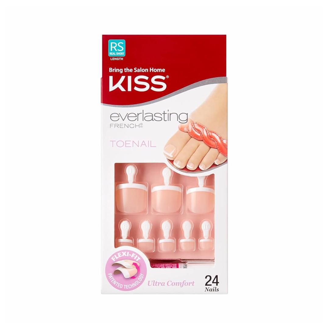 KISS Everlasting, Press On Toenails, Nail Glue Included, 'Limitless', Beige, Real Short Size, Squoval Shape, Includes 24 Nails, 2g Glue, 1 Manicure Stick, 1 Mini file (27 Piece Set)
