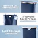 LONBET Laundry Basket with Lid, Made from Breathable Fabric | Aesthetic Clothes Hampers for Laundry with Side Handles & Sturdy Bamboo Frame (40 Gallons - Double, Blue)