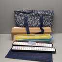 Yellow Mountain Imports American Mahjong Set, Chinoise II with Floral Blue Soft Case - All-in-One Racks with Pushers, Wright Patterson Betting Coins, Dice, & Wind Indicator