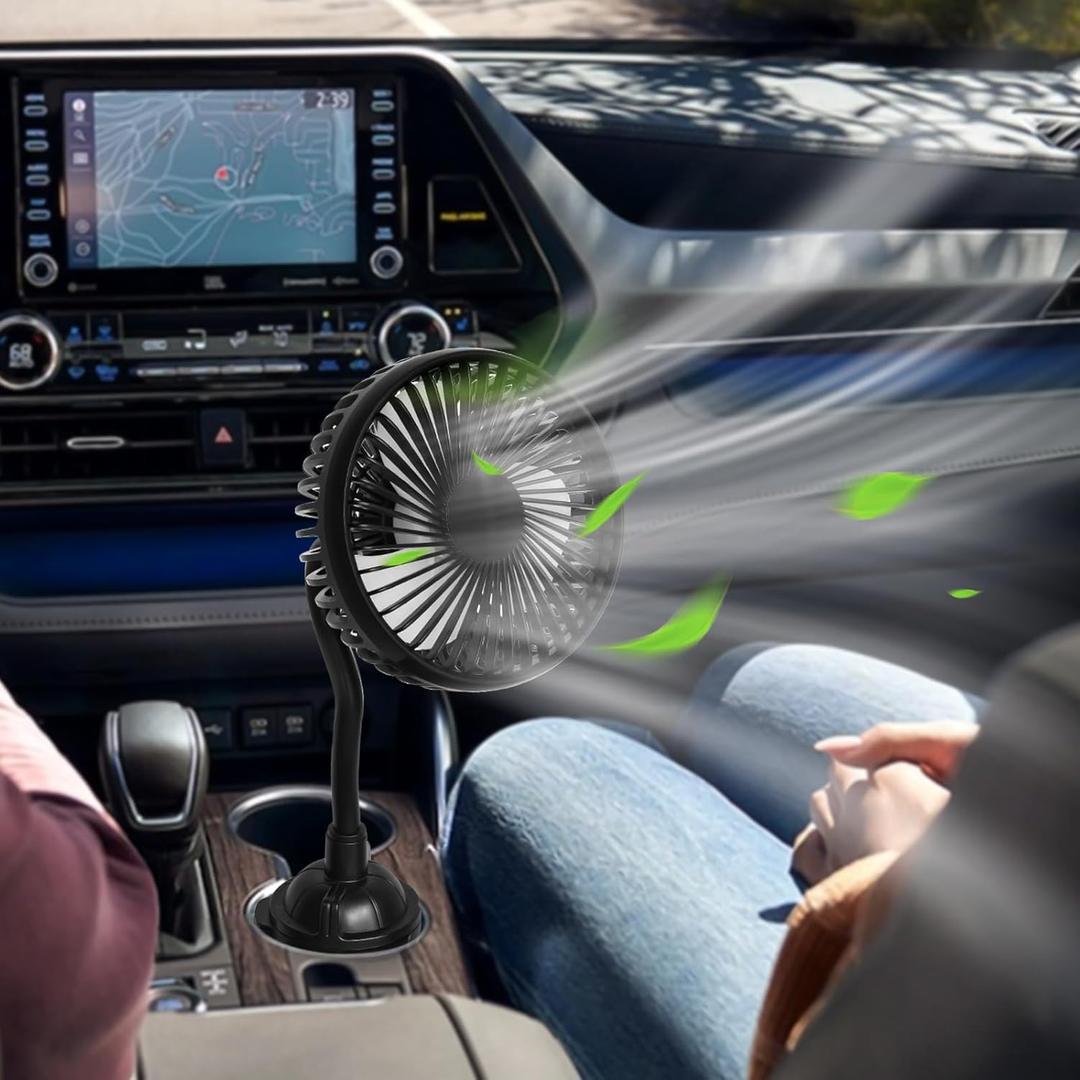 Car Fan for Cup Holder, Cup Holder Fan for Car Truck Vehicle Van RV with 3 Adjustable Speeds& 360 Rotation (USB Powered/No Battery)