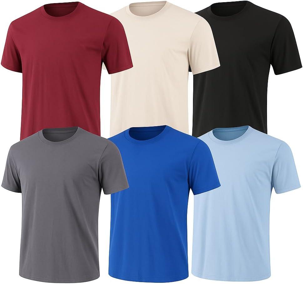6-Pack Bulk Mens T-Shirts  Soft Pre-Shrunk Premium Cotton, Short Sleeves, Reinforced Collar, Crew Neck, Casual Fit (Medium, Black/Maroon/Royal/Sand/Sky/Charcoal)