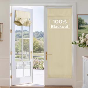 RYB HOME 100% Blackout French Door Curtain, Door Window Curtains Room Darkening No Coating Thermal Insulated Privacy Protection Adhesive Cover for Glass Window, W 26 x L 72, 1 Panel, Biscotti Beige