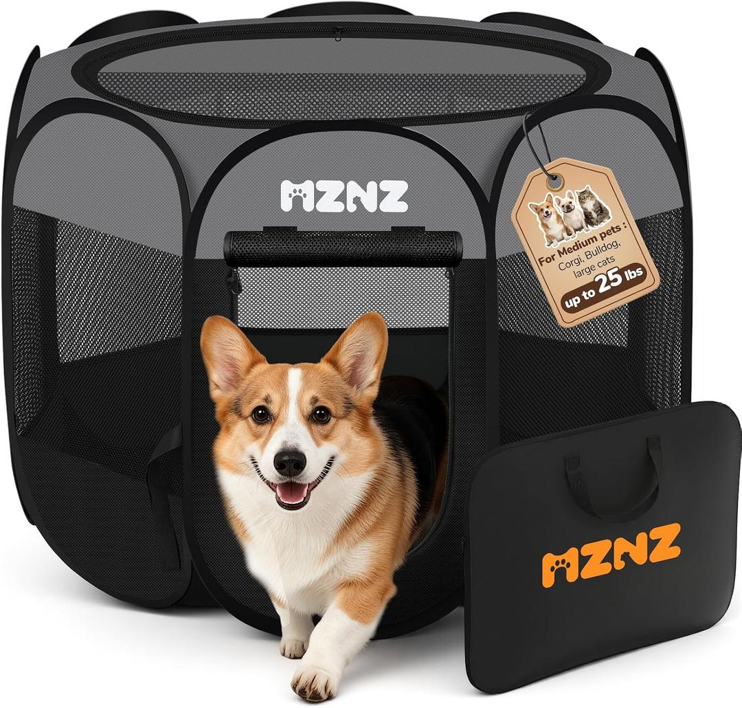 Dog Playpen, Portable Puppy Pet Crate Indoors for Small/Medium Dogs Cats Rabbits, Foldable Dog Cage Enclosure for Outdoor, Pop Up Dogs Tent Kennel with Carrying Case, Dark Grey