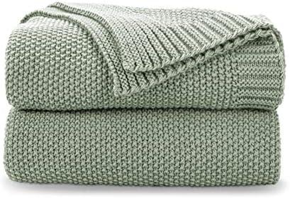 CozeCube Sage Green Throw Blanket for Couch, Soft Cozy Cable Knit Throw for Bed Sofa Living Room, Lightweight Warm Decorative Farmhouse Christmas Blanket, 60"x80", Sage Green 1 pcs