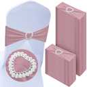 VitalCozy 100 Pcs Spandex Chair Sashes with Heart Shaped Buckle Slider Stretch Chair Cover Band Universal Elastic Ties for Wedding Banquet Event Party Decoration(Dusty Pink)