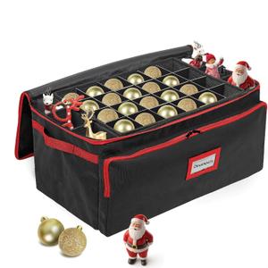 Premium Christmas Ornament Storage Box  Holds up to 72-3 Ornaments + 6 Side Slots for Figurines & Nutcrackers  Holiday Decoration Organizer  Durable 600D Black Canvas