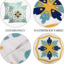 Pyonic Outdoor Waterproof Throw Pillow Covers Set of 4 Floral Printed and Boho Farmhouse Summer Outdoor Pillow Covers for Patio Funiture Garden 18x18 Inch Blue