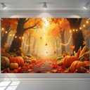 Fall Backdrop Autumn Golden Maple Forest Photography Background Banner Fall Maple Leaves Pumpkin Decorations Thanksgiving Party Supplies Farm Harvest Event Banner 71x43 Inchs