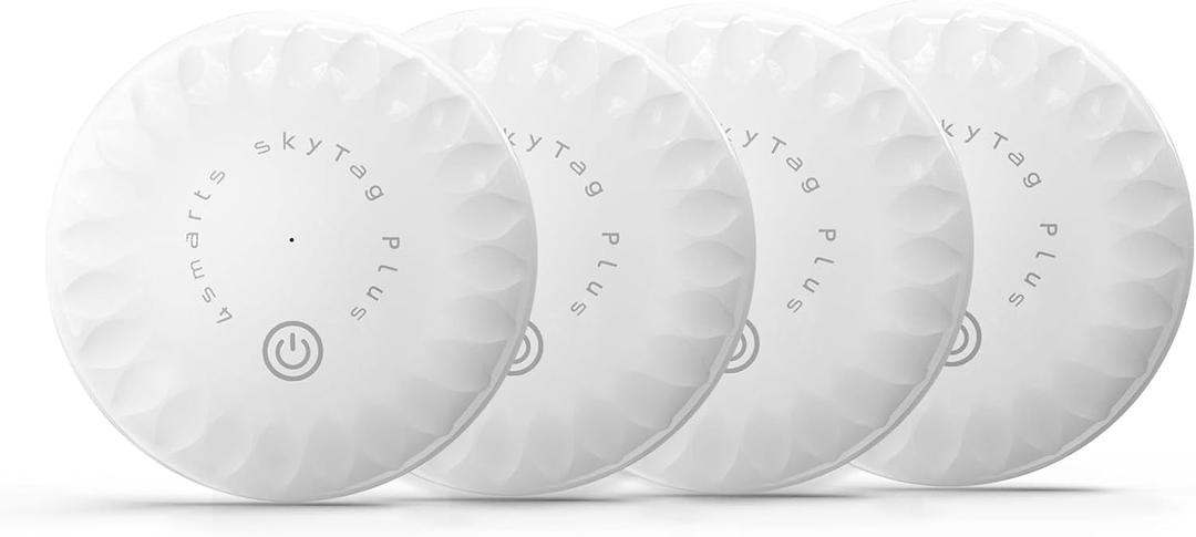 Air Tracker Tags-4 Pack for Apple Find My(iOS Only), Ultra-Slim Bluetooth Locator Tags with 100dB Alert, IP65 Waterproof, Replaceable Battery, Wallet Key Luggage Finder SkyTag Plus White