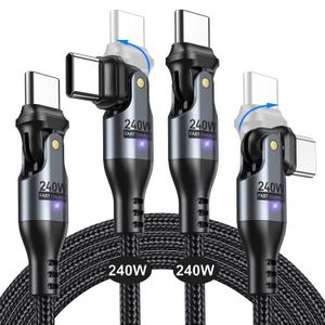 AUFU 240W USB C to USB C Cable 6ft(2 Pack), USBC to USBC Dual Head 180 Rotation/C to C Cable/High Speed USB C Cable/USB C Fast Charging Cable for Phone 16/15/Ma-Book/Pad Series, Samsung Galaxy Series (6ft+6ft, Black)