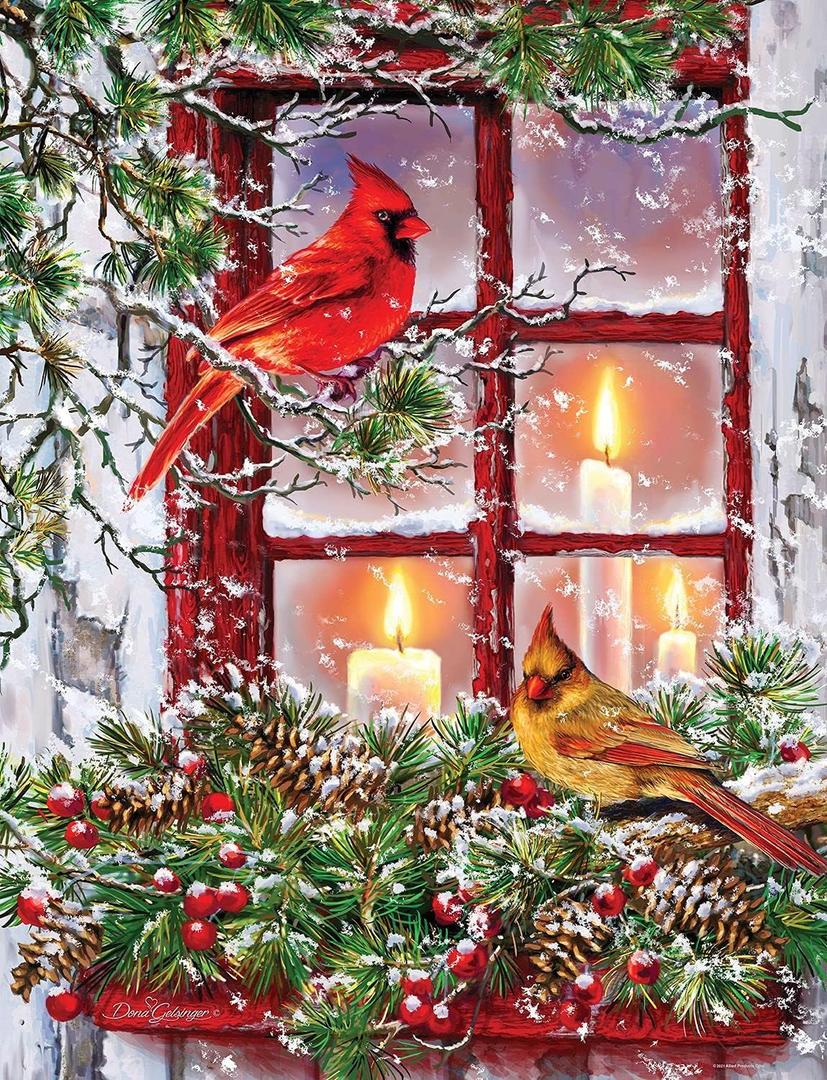 Springbok 500 Piece Jigsaw Puzzle for Adults - Together for Christmas Features a Pair of Cardinals on a Snowy Winter's Holiday Outdoor Scene Precision-Cut Puzzle Pieces Made in The USA (Multi)