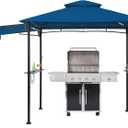 FAB BASED 5x8 Grill Gazebo with Extra Awning, All-Weather Steel Construction, Double Tiered & Resistant Canopy Roof, Metal Serving Shelves, 2 LED, Bottle Opener for Patio, Backyard, BBQ (Blue)