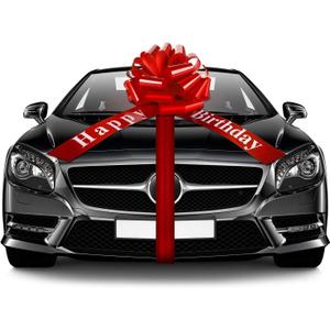 Big Happy Birthday Car Bow Large Decorative Gift Wrapping Giant Pull Ribbon Bow for Birthday Christmas Party Decoration(20 Inches,Red)