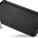 NutriChef 24" Stove Top Griddle Pan, Nonstick Double Burner Grill & Griddle Combo, Ridged & Flat Surfaces, Suitable for Frying & Searing, Cool-Touch Handles, Easy to Clean, Black