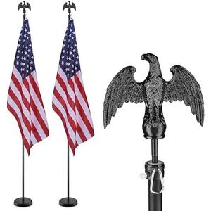 Yeshom 2 Pack 8FT Sectional Indoor Flag Pole Kit Blacked Eagle Topper Aluminum Heavy Duty Black Pole Stand with 3x5Ft US Flag & Base Stand for Office School City Hall Reception Room Commercial
