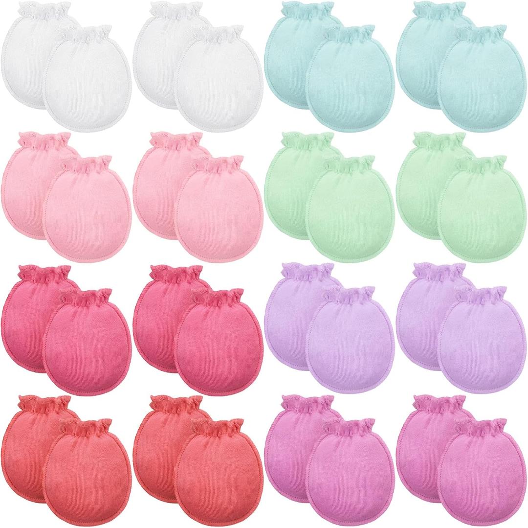 16 Pairs Newborn Baby Cotton Mittens No Scratch Gloves Unisex Newborn Mittens for baby Boys Girls 0-6 Months (Eye-catching Color)