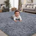 Area Rug for Living Room Bedroom: 8x10 Grey Soft Fluffy Shag Upgrade Non-Slip High Pile Carpet Large Fuzzy Plush Indoor Floor Decor Shaggy Rug for Kid Boys Girls Dorms Playroom Nursery Modern Home