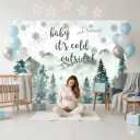 Aperturee Baby It's Cold Outside Backdrop, 7x5ft Winter Wonderland Baby Shower Decorations, Gender Neutral Woodland Snowflake Photography Background, Forest Mountain Party