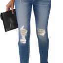 Women's Mid Waisted Jeans Trendy Distressed Stretch Ripped Butt Lift Denim Pants (Pack of 2) (Black, XL)