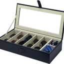 Sunglasses Case Organizer, Multiple Sunglasses Eyeglass Glasses Display Holder Collector, 5 Slots for Sunglasses Storage and 2 Small Slots for Accessories, Black