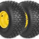 (2-Pack) 20x8.00-8 Rear Tire and Wheel Assemblies - 4 Ply Tubeless Tire Compatible Replacement for Riding Lawn Mowers - 3/4" Borehole, 3.5" Offset Hub and 3/16" Keyway (Yellow)