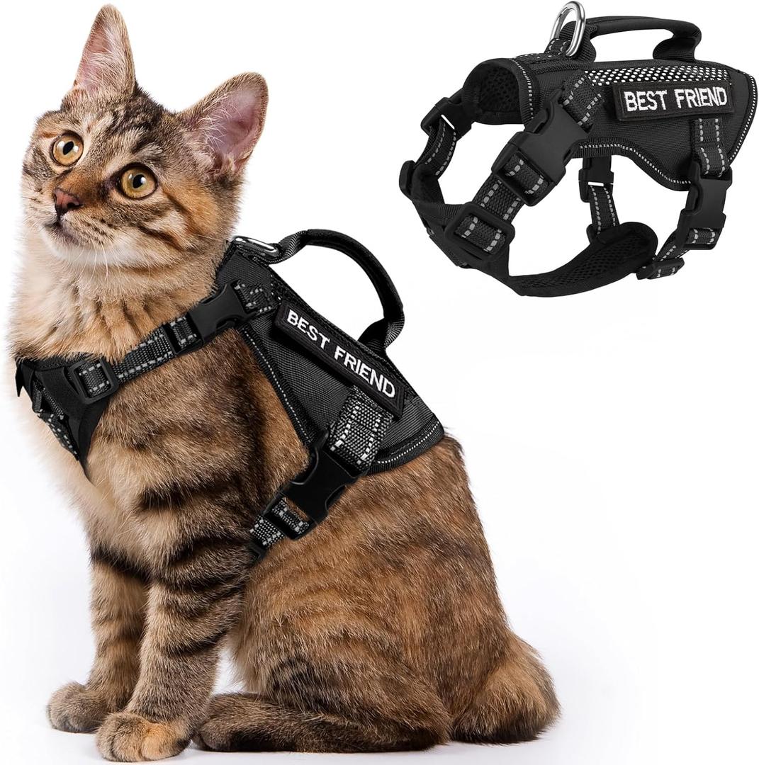Extra Large Tactical Cat Harness with Handle, Air Mesh Adult Cat Walking Vest Harness Escape Proof, Reflective (Black, XL)