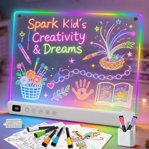 Led Drawing Board with 13 Light Effects, 16" Rechargeable Glow Doodle LED Note Board with Colors, Neon Light Up Drawing Tablet Gifts for Kids for Easter Birthday Christmas Gift Ideas (White)