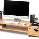 Bamboo 2-Tier Monitor Stand Riser with Drawers, Desktop Organizer for Laptop, Computer, Printer, Cellphone - Reduce Neck & Eye Strain, Office & Home Use